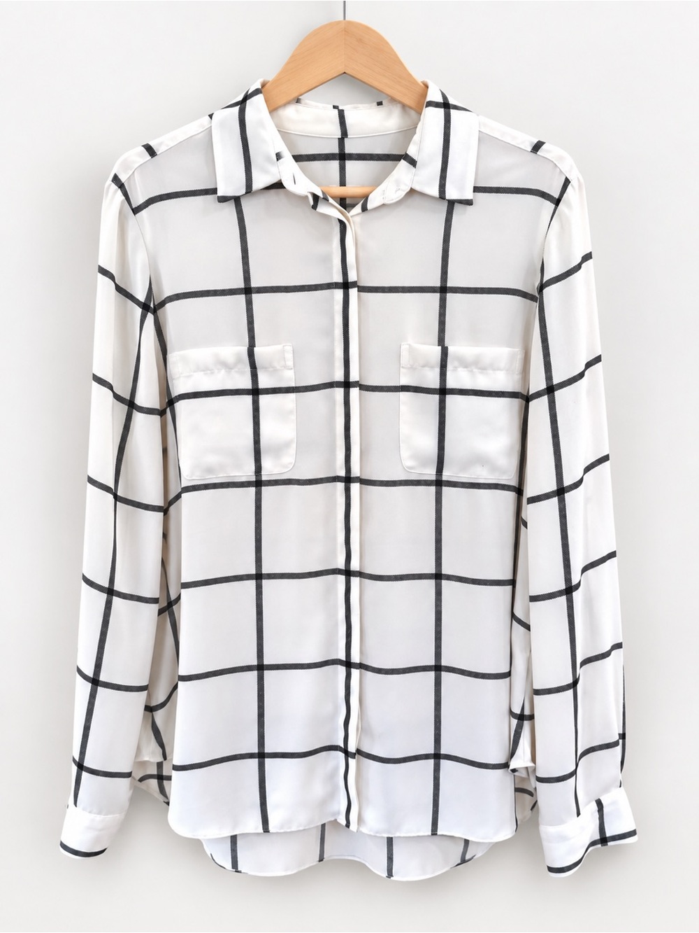 LOFT White Windowpane Button Front Blouse
